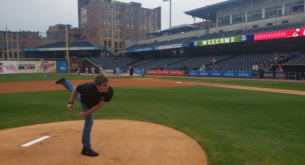 Visit Bret Holmes Throws First Pitch at Mud Hens Game page