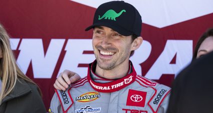 Michael Self at the General Tire Pole Award presentation during qualifying for the Lucas Oil 200 Driven By General Tire for the ARCA Menards Series at Daytona International Speedway on Friday, Feb. 8, 2020.