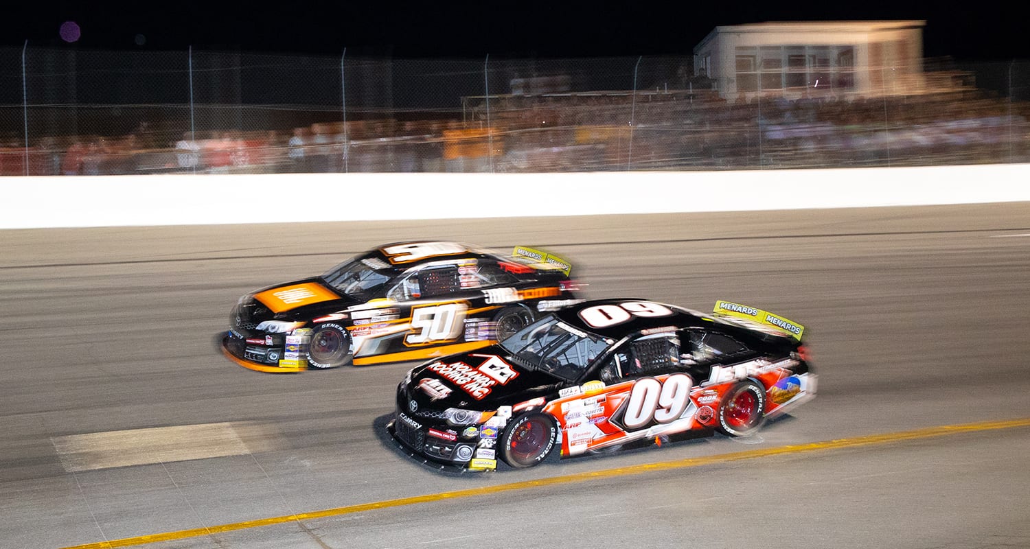 Holley Hollan, Stephen Nasse during the ARCA Menards Series Skips Western Outfitters 175 at New Smyrna Speedway on Monday, Feb. 10, 2020 in New Smyrna, Fla. (Photo by Matt Stamey)