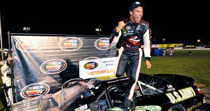 COLUMBUS, OH - JULY 23:  Darrell Wallace Jr. celebrates his victory in the NASCAR K&N Pro Series East Jegs 150 on July 23, 2011 at Columbus Motor Speedway in Columbus, Ohio.  (Photo by Jamie Sabau/Getty Images) *** Local Caption *** Darrell Wallace Jr. | Getty Images