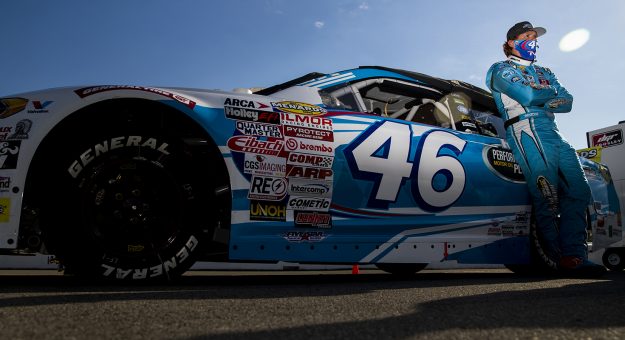 Thad Moffitt, driver of the #46 Richard Petty's Performance Plus Ford, looks on before the General Tire #AnywhereisPossible 200 for the ARCA Menards Series at Pocono Raceway in Long Pond, Pennsylvania on Friday, June 26, 2020. (Adam Glanzman/ARCA Racing)