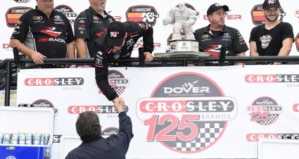 #6: Ruben Garcia, Jr., Toyota Camry, Max Siegel Inc., celebrates in Victory Lane.