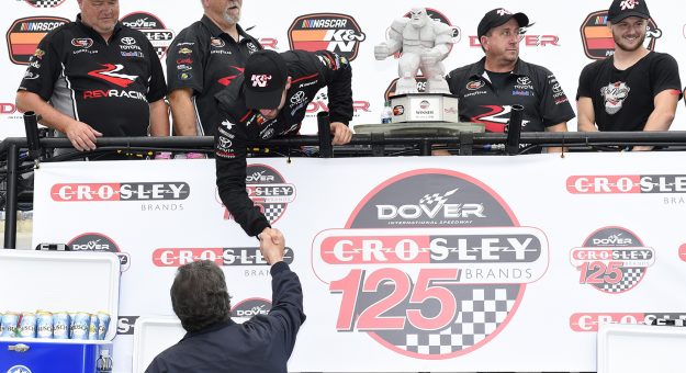 #6: Ruben Garcia, Jr., Toyota Camry, Max Siegel Inc., celebrates in Victory Lane.