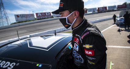Sam Mayer, driver of the #21 Chevy Accessories Chevrolet, gets out of his car after the practice of the Menards.com 200 presented by SPxE for the ARCA Menards series on July 31, 2020 at at Toledo Speedway in Toledo, Ohio. (Nic Antaya/ARCA Racing)
