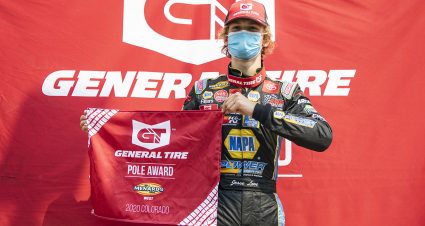 Jesse Love, driver of the #19 NAPA Power Premium Plus Toyota took the pole during qualifying for the ENEOS 150 Presented by NAPA Auto Parts for the ARCA Menards Series West at Colorado National Speedway in Dacono, Colorado, on Saturday, August 22, 2020. (Chet Strange/ARCA Racing)