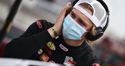 Jesse Love, driver of the #19 NAPA Power Premium Plus Toyota, listens to music in the garage area prior to practice for the Dutch Boy Paints 150 for the ARCA Menards Series at World Wide Technology Raceway at Gateway in Madison, Illinois on Saturday, August 29, 2020. (Jeff Curry/ARCA Racing)