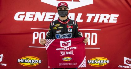 Sam Mayer, driver of the #21 Lynn Family Foundation Chevrolet, wins the pole award during the qualifying of the Royal Truck & Trailer 200 for the ARCA Menards Series on September 12, 2020 at Toledo Speedway in Toledo, Ohio. (Nic Antaya/ARCA Racing)
