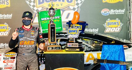 Sam Mayer, driver of the # 21 Starr Children's Fund Chevrolet, after winning the BushÕs Beans 200 at Bristol Motor Speedway for the ARCA Menards Series in Bristol, Tennessee on September 17, 2020. (Jacob Kupferman/ARCA Racing)