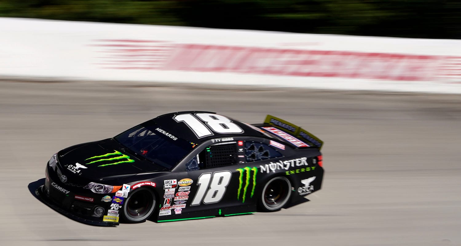 =Ty Gibbs, driver of the #18 Monster / Terrible Herbst / ORCA Toyota, the Toyota 200 Presented by Crosley Brands for the ARCA Menards Series at Winchester Speedway in Winchester, Indiana on September 19, 2020. (AJ Mast/ARCA Racing)