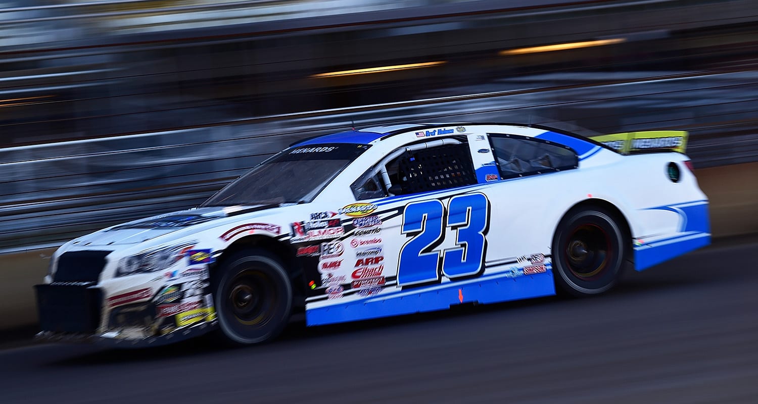 Bret Holmes, driver of the #23 Holmes II Excavation Chevrolet, drives during the Illinois Truck & Equipment Allen Crowe 100 for the ARCA Menards Series at the Springfield Mile at the Illinois State Fairgrounds in Springfield, Illinois on October 4, 2020. (Jeff Curry/ARCA Racing)