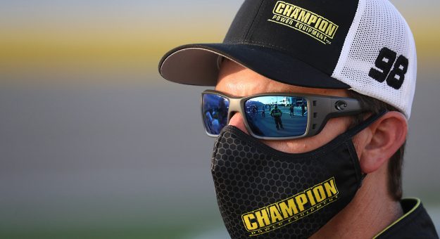 LAS VEGAS, NEVADA - SEPTEMBER 25: Grant Enfinger, driver of the #98 Champoin/Curb Records Ford, waits on the grid prior to the NASCAR Gander RV & Outdoors Truck Series World of Westgate 200 at Las Vegas Motor Speedway on September 25, 2020 in Las Vegas, Nevada. (Photo by Chris Graythen/Getty Images) | Getty Images