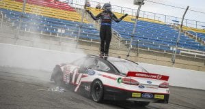 Taylor Gray, driver of the #17 Ford Performance Ford, wins the NAPA 125 held at Kern County Raceway Park as part of the ARCA Menards West Series on Oct. 25, 2020 in Bakersfield, Calif. (Meg Oliphant/ARCA Racing)