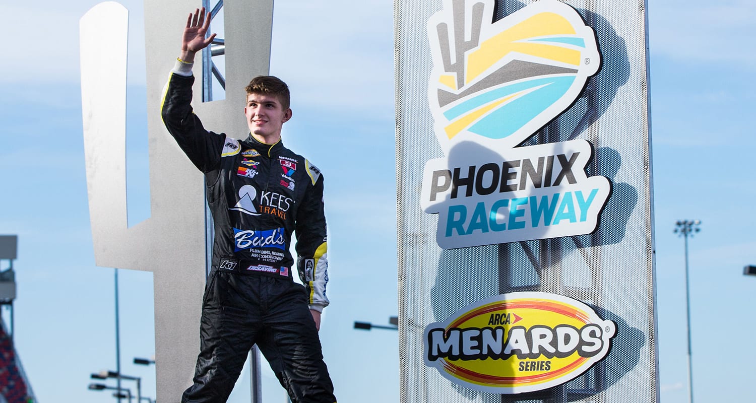 Howie DiSavino waves to the crowd at Phoenix Raceway ahead of the General Tire 150 for the ARCA Menards Series on March 6, 2020. (Win-Tron Racing)
