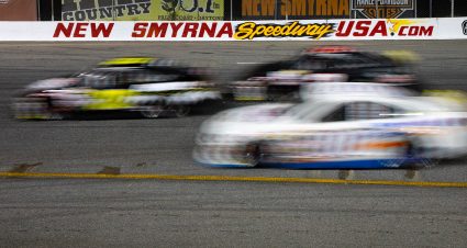 Cars in action during the Skip's Western Outfitters 175 for the ARCA Menards Series East at New Smyrna Speedway in New Smyrna Beach, Florida, on Feb. 10, 2020.(Matt Stamey/ARCA Racing)