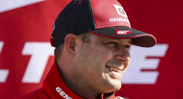 David Gilliland, driver of his own team's No. 4 Lincoln Electric-Simpson Ford, celebrates winning the General Tire Pole Award for the Arizona Lottery 100 for the ARCA Menards Series West at Phoenix Raceway in Avondale, Arizona, on Nov. 7, 2020. (Dominic Valente/ARCA Racing)