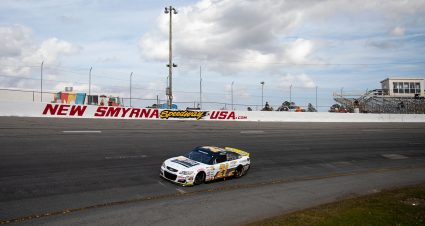 Sam Mayer, driver of the No. 21 Chevy Accessories Chevrolet, practices for the Skip's Western Outfitters 175 for the ARCA Menards Series East at New Smyrna Speedway in New Smyrna Beach, Florida, on Feb. 10, 2020. (Matt Stamey/ARCA Racing)