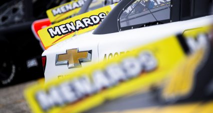 Cars line up before the Jeep Beach 175 for the ARCA Menards Series East at New Smyrna Speedway in New Smyrna Beach, Florida, on Feb. 8, 2021. (Adam Glanzman/NASCAR)