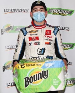Sammy Smith, driver of the #18 Engine Ice Toyota celebrates after winning the ARCA Pensacola 200 Presented by Inspectra Thermal Solutions for the ARCA Menards Series East in Pensacola, Florida on February 27, 2021. (Morgan Givens/ARCA Racing)