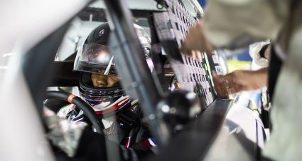 Rajah Caruth driver of the No. 6 UTI-NTI-Max Siegel Inc. Chevrolet sits behind the wheel preparing the Crosley Record Pressing 200 for the ARCA Menards Series East at Nashville Fairgrounds Speedway in Nashville, Tennessee, on May 8, 2021. (Silas Walker/ARCA Racing)