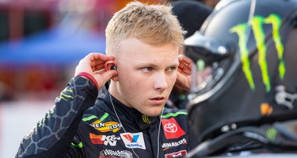 Ty Gibbs, driver of the #18 Joe Gibbs Racing Toyota, prepares right before the start of the Bush’s Beans 200 at Bristol Motor Speedway for the ARCA Menards Series in Bristol, Tennessee on September 16, 2021. (Jacob Kupferman/ARCA Racing)