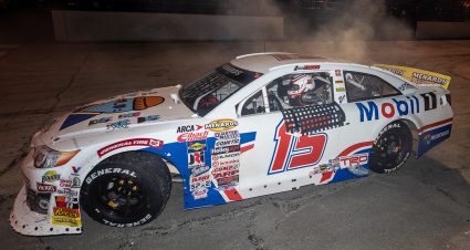 Jesse Love, driver of the #15 Mobil 1 Toyota, celebrates in victory lane after winning the Sioux Chief PowerPEX 200 presented by Scott County Tourism for the ARCA Menards Series at Salem Speedway in Salem, Indiana on October 2, 2021. (Jon Cherry/ARCA Racing)