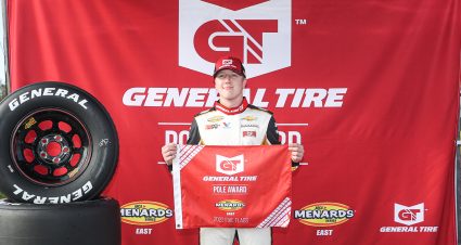 Leland Honeyman Jr., driver of the LH Waterfront Construction Chevrolet earned the General Tires Pole Award, qualifying first for the Pensacola 200 for the ARCA Menards Series East in Pensacola, Florida on March 19, 2022. (Morgan Givens/ARCA Racing)
