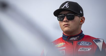 Taylor Gray, driver of the #17 Place Of Hope Ford, before the Race to Stop Suicide 200 presented by Place of Hope for the ARCA Menards Series East during of the World Series of Asphalt Stock Car Racing event at New Smyrna Speedway in New Smyrna, Florida on February 15, 2022. (Adam Glanzman/NASCAR)