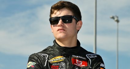 Landen Lewis, driver of the #2 19th Green Toyota, looks on during practice for the Southern Illinois 100 presented by Lucas Oil for the ARCA Menards Series at the DuQuoin State Fairgrounds in DuQuoin, Illinois on September 5, 2021. (Jeff Curry/ARCA Racing)