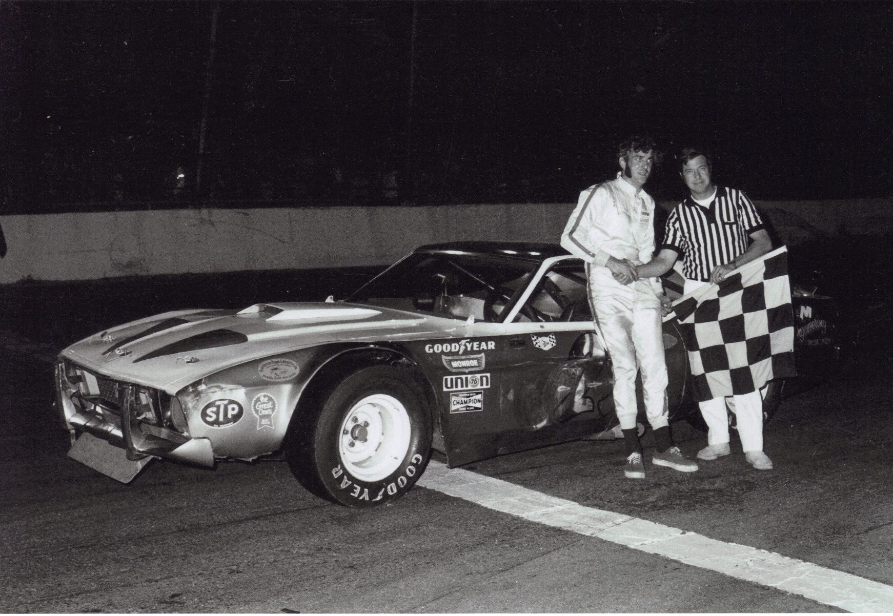 Ron Hutcherson in Victory Lane in 1974 after winning an ARCA event in a Ford Mustang. (ARCA Racing Photo)