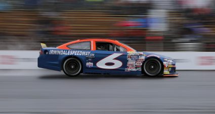 Jake Drew, driver of the #6 Irwindale Speedway-Stilo USA-Molecule, comes down a straightaway during practice for the Portland 100 for the ARCA Menards Series West at Portland International Raceway in Portland, Oregon on June 4, 2022. (Brian Hayes/ARCA Racing)