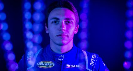 Jake Drew, driver of the #6 Sunrise Racing Ford, poses for a portrait before the General Tire 150 for the ARCA Menards Series and ARCA Menards Series West at Phoenix Raceway in Avondale, Arizona, on March 11, 2022. (Adam Glanzman/ARCA Racing)