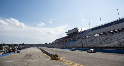 A general view of the grand stand during the Sprecher 150 for the ARCA Menards Series at the Milwaukee Mile in West Allis, Wisconsin, on Aug. 29, 2021. (Patrick McDermott/ARCA Racing)