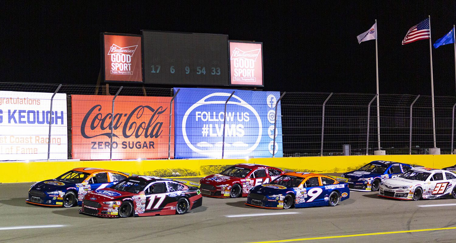 Cars on the track during the Star Nursery 150 for the ARCA Menards Series West at the Bullring at Las Vegas Motor Speedway in Las Vegas, Nevada on September 23, 2021. (Miranda Alam/ARCA Racing)