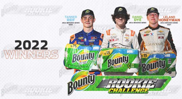 Visit ARCA Menards Series 2022 Bounty Rookie Challenge winners: Daniel Dye, Leland Honeyman Jr. and Tanner Reif page
