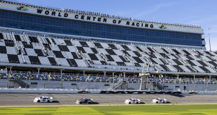Toni Breidinger driver of the #25 VMS Toyota, leads the field during ARCA Testing at Daytona International Speedway on January 14, 2022 in Daytona Beach, Florida. (Photo by James Gilbert/NASCAR)