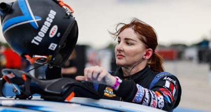 Rita Thomason in the pits before the ARCA Menards Series race at the Milwaukee Mile, Sunday, Aug, 28, 2022 in West Allis, Wis. (Photo for NASCAR/Jeffrey Phelps)
