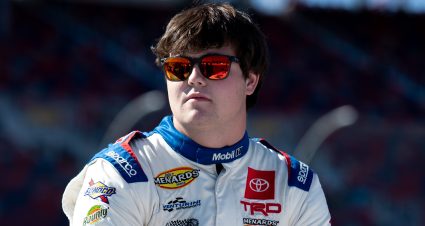 Landon Pembelton, driver of the #55 Mobil 1 Toyota sits on the wall before the Desert Diamond Casino West Valley 100 for the ARCA Menards Series West at Phoenix Raceway in Avondale, Arizona, on November 4, 2022. (Zac BonDurant/ARCA Racing)