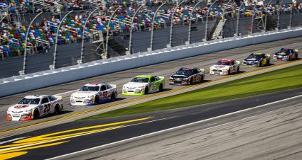Cars in action during the Lucas Oil 200 Driven by General Tire for the ARCA Menards Series at Daytona International Speedway in Daytona Beach, Florida on February 19, 2021. (Adam Glanzman/NASCAR)