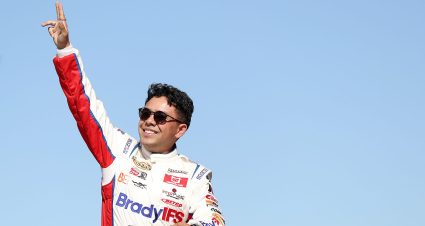 AVONDALE, ARIZONA - NOVEMBER 04: Sebastian Arias, driver of the #02 Brady IFS-Betco-Rubbermaid Commercial Products Chevrolet, walks onstage during driver intros prior to the ARCA Menards Series West Desert Diamond Casino West Valley 100 at Phoenix Raceway on November 04, 2022 in Avondale, Arizona. (Photo by Meg Oliphant/Getty Images) | Getty Images