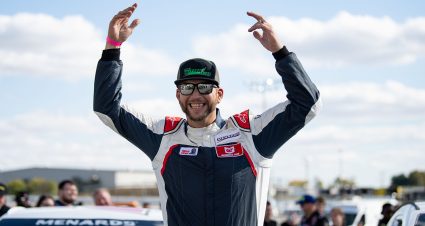 Tony Cosentino, driver of the #10 The Gutter Team Toyota, is introduced during the Shore Lunch 200 for the ARCA Menards Series at Toledo Speedway in Toledo, Ohio on October 8, 2022. (Luke Hales/ARCA Racing)