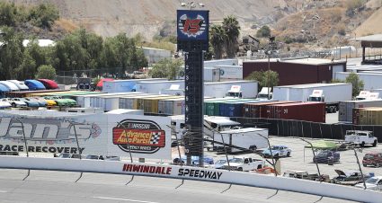 A general view of the Irwindale Speedway during the NAPA Auto Parts 150 presented by West Coast Stock Car Hall of Fame for the ARCA Menards Series West at Irwindale Speedway in Irwindale, California on July 2, 2022. (Michael Owens/ARCA Racing)