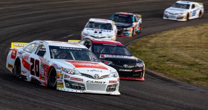 Jesse Love, driver of the #20 JBL Toyota races during the Menards 250 for the ARCA Menards Series at Elko Speedway in Elko New Market, Minnesota on June 25, 2022. (Matt Krohn/ARCA Racing)