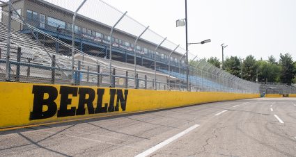 The empty track ahead of the Money in the Bank 150 at Berlin Raceway in Marne, Michigan on June 7, 2023. (Emily Elconin/NASCAR)