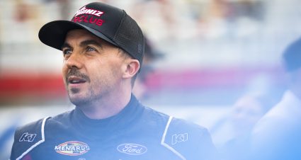 Frankie Muniz, driver of the #30 Hair Club Ford, looks on during the General Tire 150 for the ARCA Menards Series at Charlotte Motor Speedway in Concord, North Carolina on May 26, 2023. (Adam Glanzman/ARCA Racing)