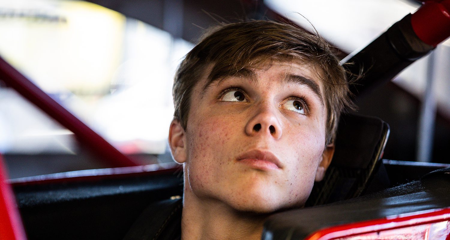 Gage Rodgers, driver of the #69R Kimmel Racing Ford, looks on in the garage during ARCA Testing at Daytona International Speedway on January 14, 2022 in Daytona Beach, Florida. (Photo by James Gilbert/NASCAR)