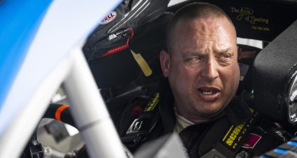 Greg Van Alst, driver of the #35 CB Fabricating Ford, looks on during the General Tire 150 for the ARCA Menards Series at Charlotte Motor Speedway in Concord, North Carolina on May 26, 2023. (Adam Glanzman/ARCA Racing)