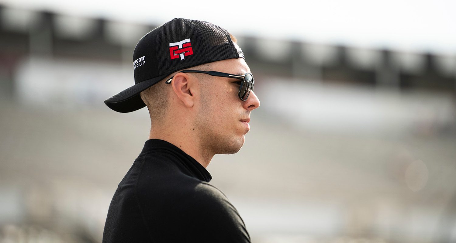 Dean Thompson, driver of the #15 Thompson Pipe Group Toyota, qualifies in pole position during the Sunset Hill Shooting Range 150 for the ARCA Menards Series at Pocono Raceway in Long Pond, Pennsylvania on July 21, 2022. (Mike Lawrence/ARCA Racing)