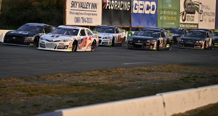 Sean Hingorani, driver of the #15 Mobil 1 Toyota leads the pack during the race at the NAPA Auto Parts ARCA 150 for the ARCA Menards Series West at Evergreen Speedway on August 19, 2023 in Monroe, Washington. (Alika Jenner/ARCA Racing)