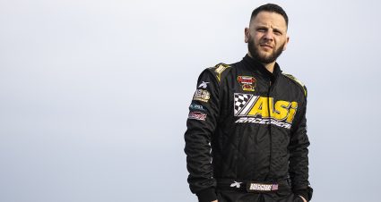 Daytona Beach, FL - January 12: Justin Bonsignore driver of the #01J Fast Track Racing Ford looks on in the garage area during ARCA testing at Daytona International Speedway on January 12, 2024 in Daytona Beach, Florida. Photo by James Gilbert / NASCAR