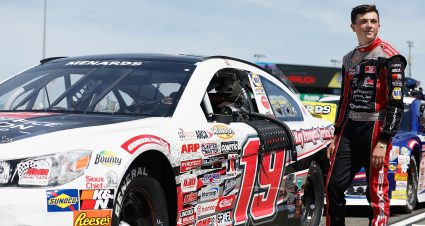 Eric Johnson Jr driver of the #19 BMR Chevrolet stands by his car before the General Tire 200 for the ARCA Menards Series West at at Sonoma Raceway in Sonoma, California on June 9, 2023. (Lachlan Cunningham/ARCA Racing)